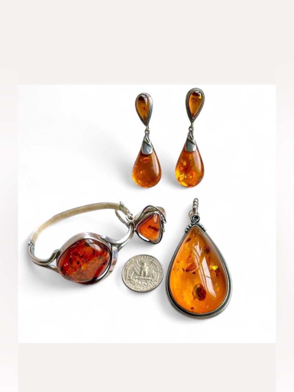 Oversized Baltic Amber & Sterling Silver Modernist Cuff Bracelet (Vtg) - Picture 15 of 15